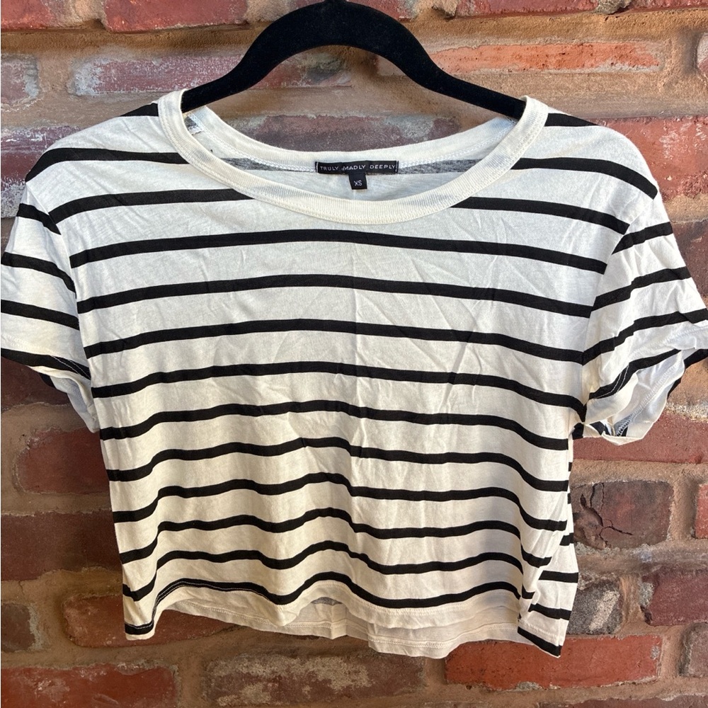 Truly Madly Deeply Black & White Striped Short Sleeve Tee